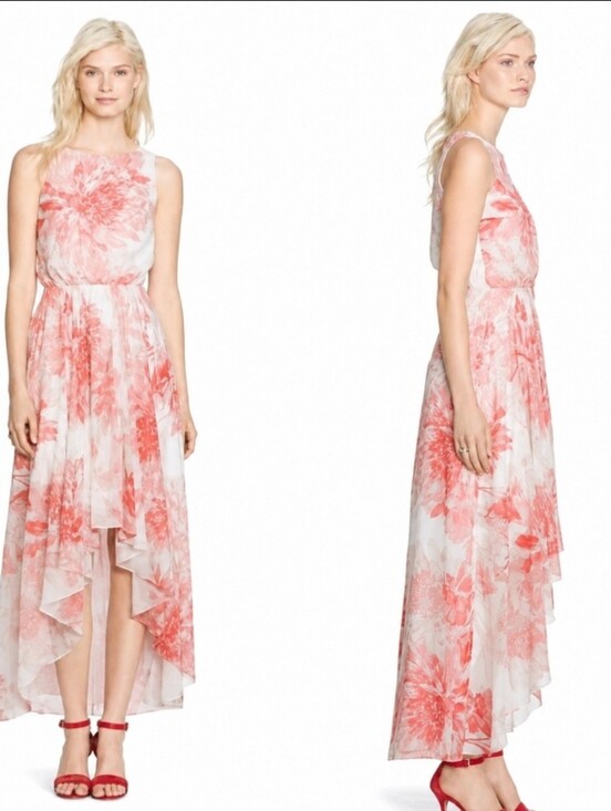 White House Black Market Dresses & Skirts - WHBM Sleeveless Floral High-Low Maxi Dress White Pink Sleveless Chiffon Size 00